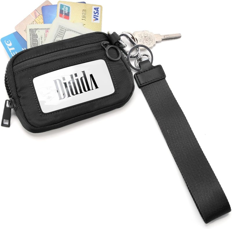 DiDida The Iris Wallet Zip Card Case with Keychain Wristlet ID Window Purses for Women Wrist Lanyard, Black - Image 4